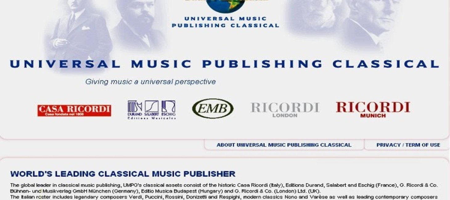  Το ρεπερτόριο του γκρουπ Universal Music Publishing Classical εκπροσωπείται από την Musicentry
